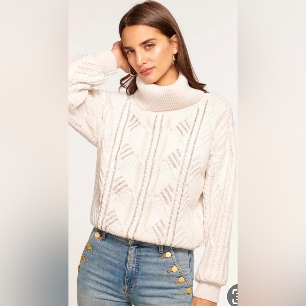 Ramy Brook Annabelle Ivory cable-knit turtleneck sweater Size Small